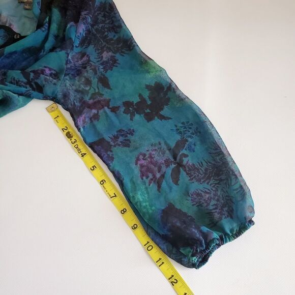 1201 * Lily Rose Floral Sheer Blouse Blue Green Size L - Picture 9 of 10